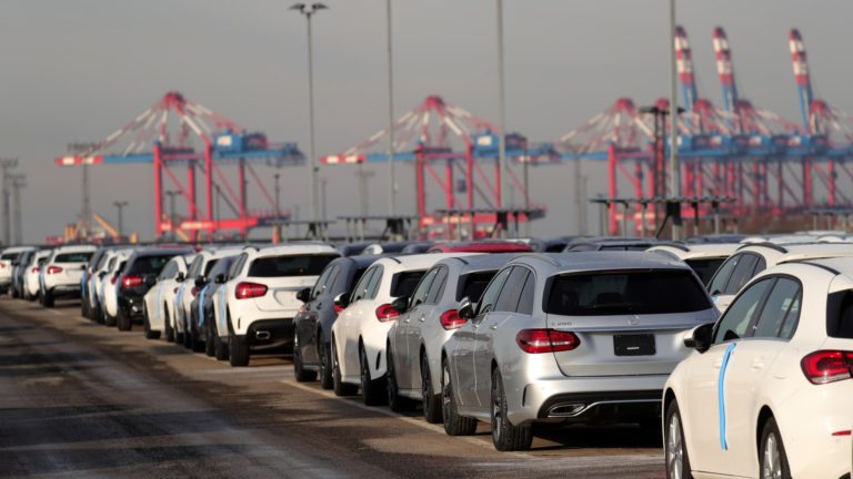 From Teslas to BMWs, vehicles are piling up on land and sea at German port